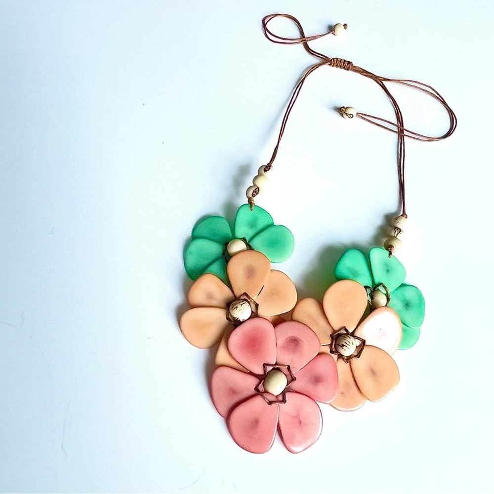 TAGUA FLOWER Necklace Handmade Tagua colorful unique statement jewelry boho nwt